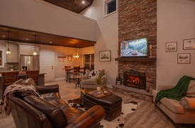 Skyfall | Cabin Rentals of Georgia | Living Room, kitchen, and dining alternate view