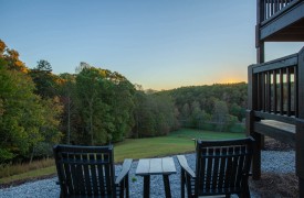 Skyfall | Cabin Rentals of Georgia | Terrace Level Seating by wildflower garden